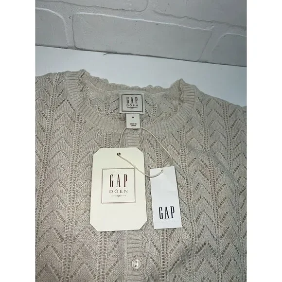 NWT! Gap × DÔEN Linen-Blend Pointelle Sweater MEDIUM Chine Beige $80 sold out - Picture 2 of 9